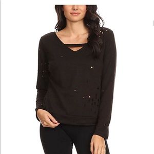 The Free Yoga Long Sleeve V Neck Solid Pullover Size S